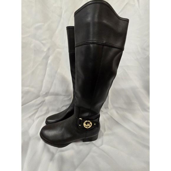 Michael Kors Hamilton Womens  Black Leather Riding Boots 6.5M- FIT SNUG/TIGHT! - Picture 1 of 5